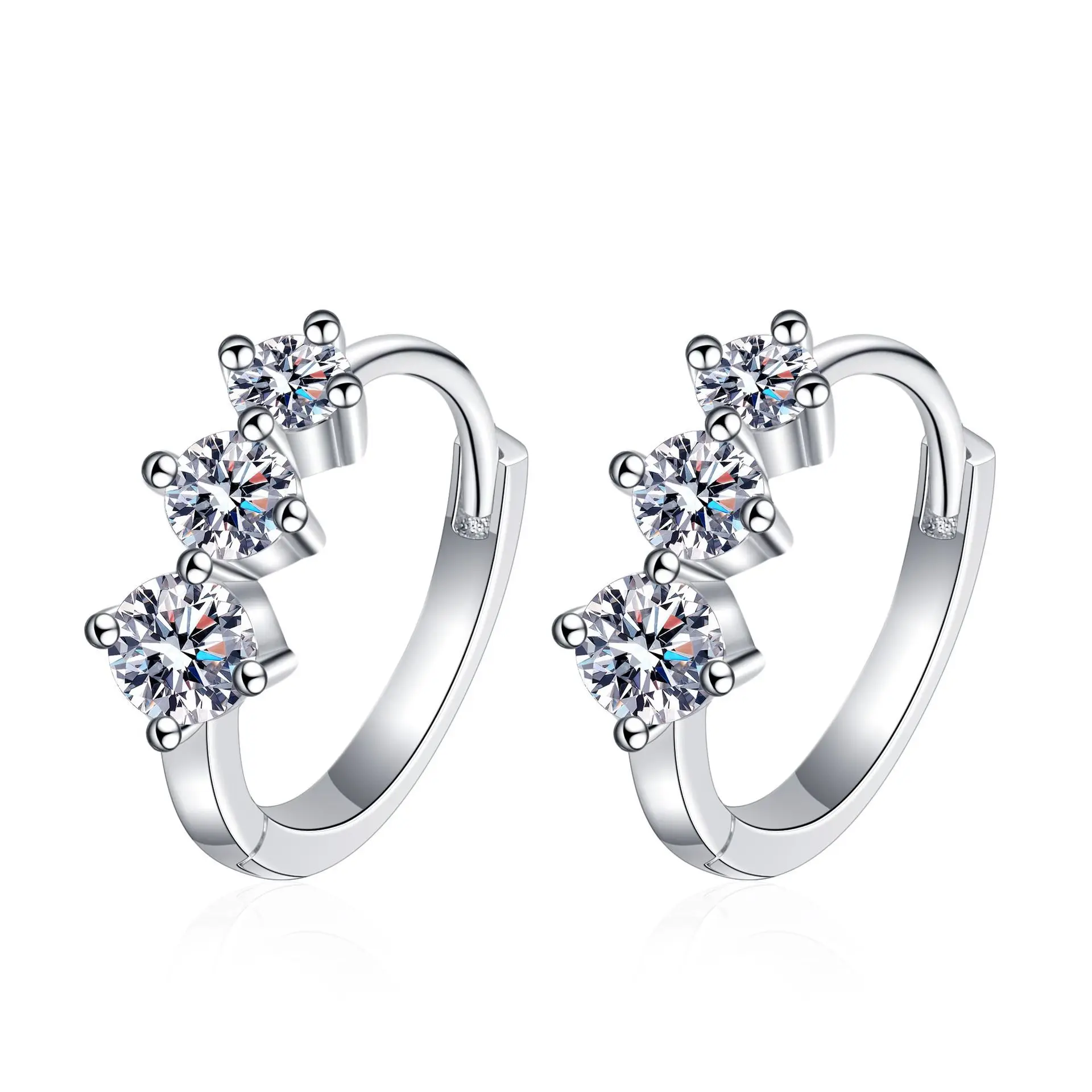 HTOTOH 0.72 Carat D Color 3 Stone Moissanite Earrings 925 Silver Women Simple Fine Jewelrywelry