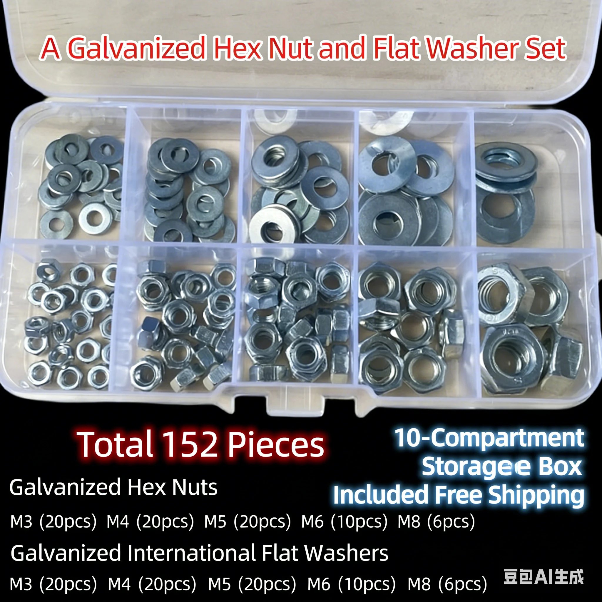 152pcs Galvanized Carbon Steel Wing Butterfly nut Hexagonal Lock Nut Assortment Kit Metric Nylon Insert Locknut M3 M4 M5 M6 M8