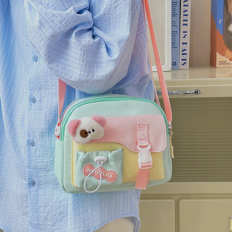 

HAEX Dopamine Crossbody Bags Women 2025 Casual Nylon Patchwork Mini Bolso Mujer Kawaii Trend Daily Outdoor Shoulder Bag Female