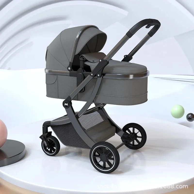 عربة أطفال خفيفة الوزن قابلة للطي ذات مناظر طبيعية عالية لحديثي الولادة في اتجاهين يمكن الجلوس والاستلقاء في اتجاهين لامتصاص الصدمات