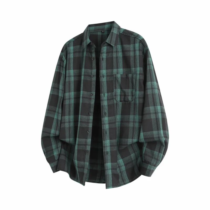 Men Long Sleeve Button Down Plaid Shirt