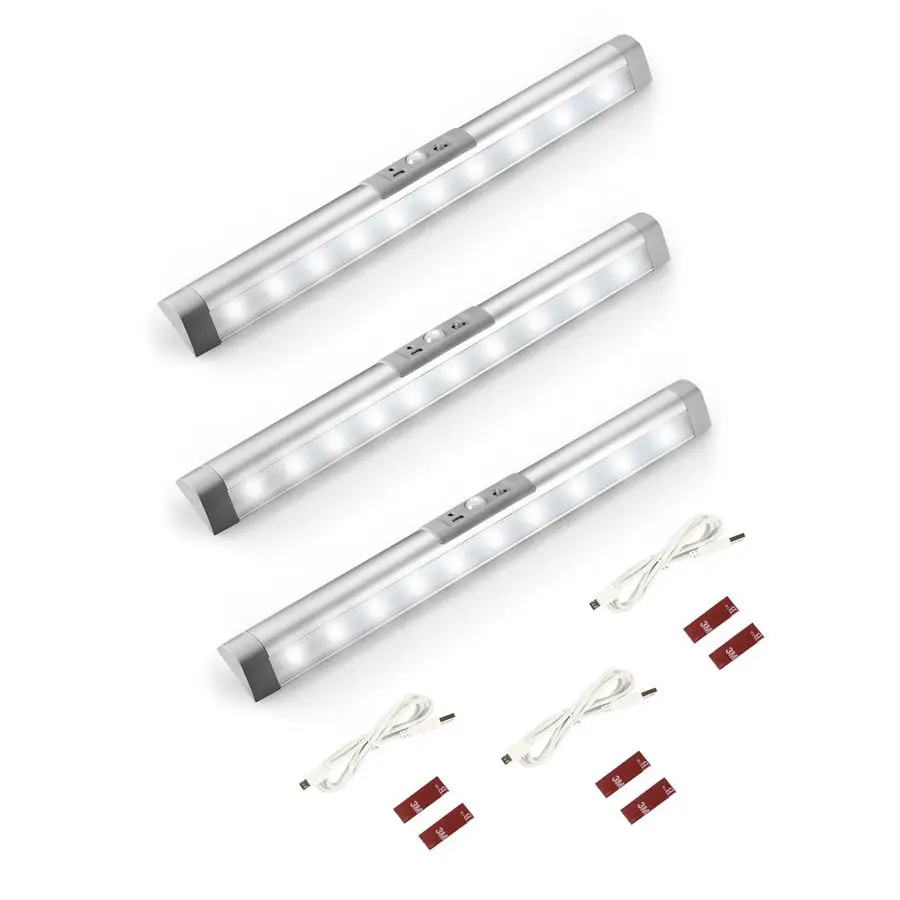 

Набор из 3 автоматических светильников для шкафа с датчиком движения и защитой для глаз, беспроводное светодиодное освещение под шкаф, перезаряжаемые светильники для гардероба