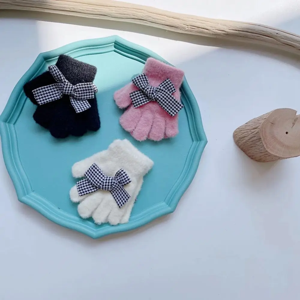 لطيف الطفل houndstooth متماسكة قبعة الكورية نمط قبعة الرسام قبعة قبعة تدفئة القوس فتاة قبعة الأطفال قفازات قبعات الأطفال #6