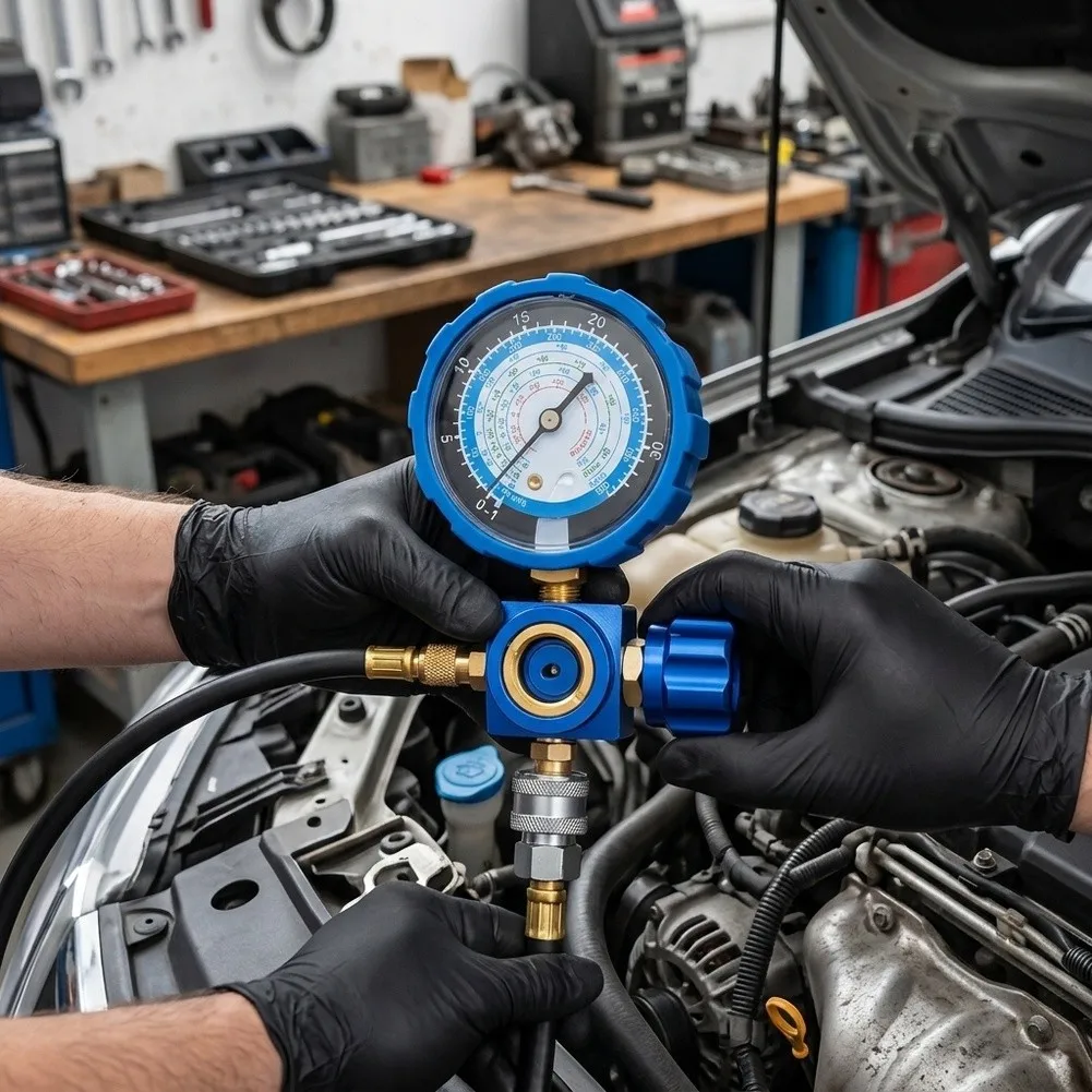 For Professional HVAC Maintenance Blue Red AC Coolant Charging Gauge Coolant Charging Gauge Anti-collision Design