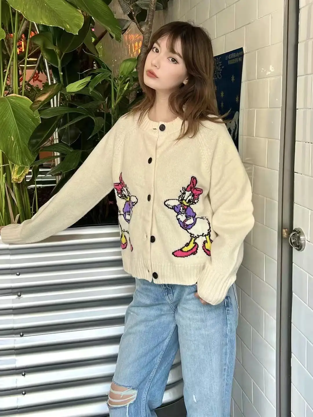 

Princ Sle Long Sve вязаный кардиган пальто с милым мультяшным узором Да, универсальное осенне-зимнее новое поступление, женское верхнее пальто...