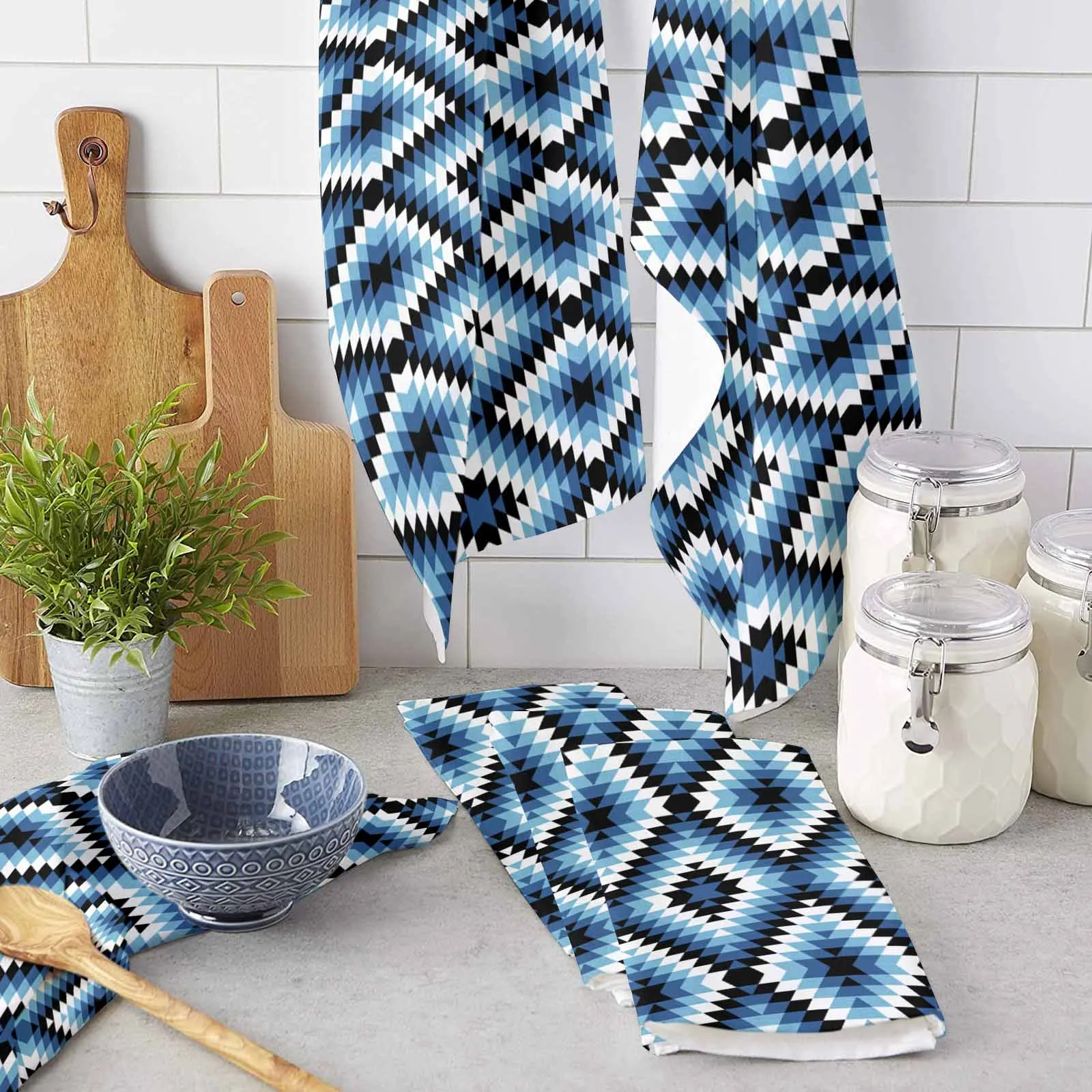 Bohemian Aztec Moroccan Rural Farmhouse Kitchen Towel Absorbent Dish Cloth Tableware Towel for Kitchen Household Cleaning Tool