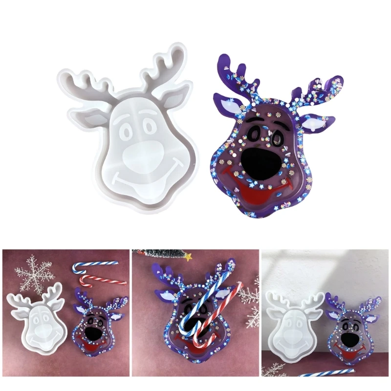 Christmas Reindeer Tray Mold Silicone Texture Handmade Dish Moulds Suitable for Crafting and Holiday Decorations