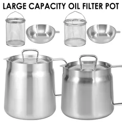 Oil Strainer Pot 1.5L/2L Large Capacity Oil Storage Can with Filter Lid and Frying Basket 304 Stainless Steel Oil Filter Tank