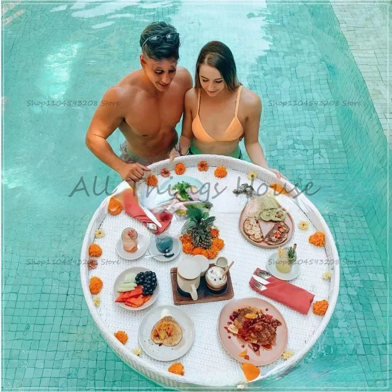 Swimming Pool Floating Breakfast Tray Water Vine Weaving Basket Wedding Photography Props Tray Decoration Internet Celebrity