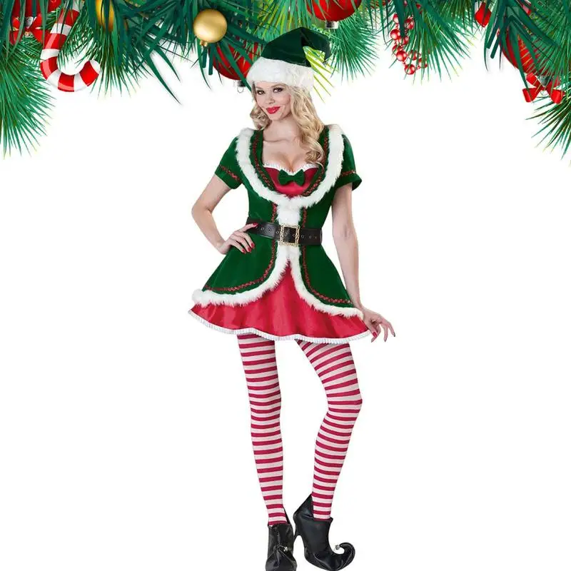 Womens Elf Costume Christmas Sexy Christmas Costumes For Women Women's Sexy Green Sassy Elf Velvet Christmas Costume For Parties