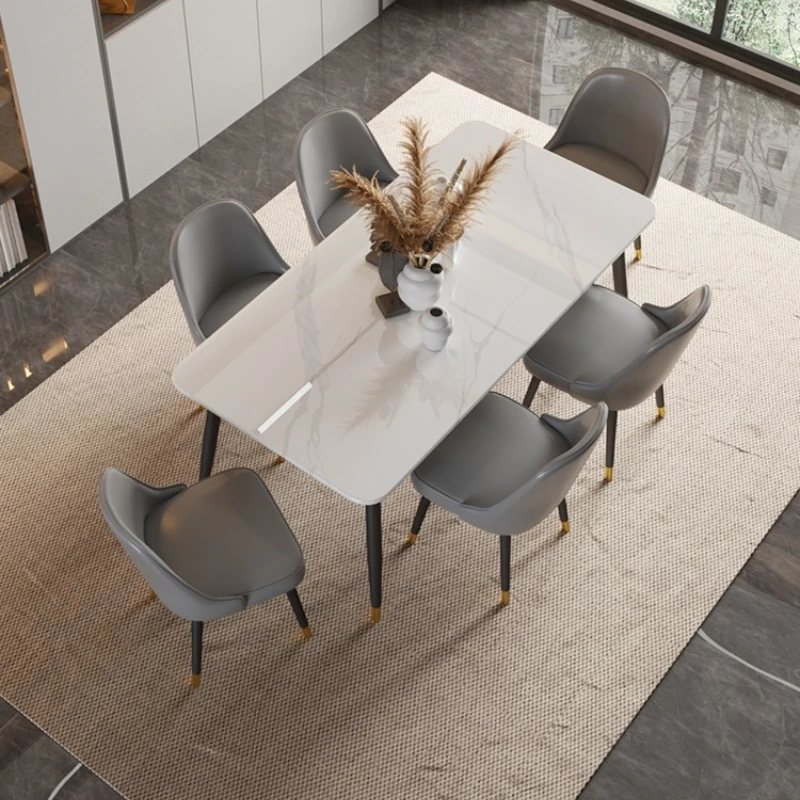 

Italian bright rock slab dining table and chair combination high-end home modern minimalist advanced minimalist