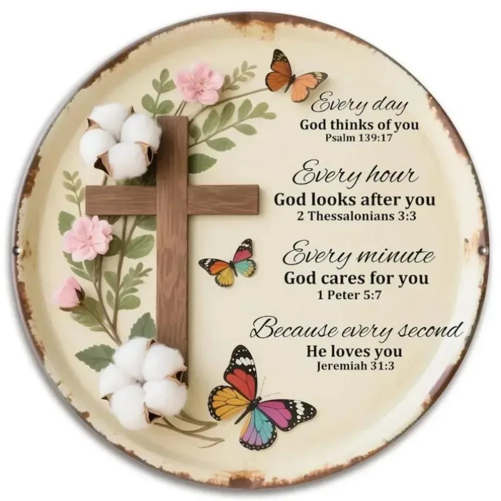 Retro Floral Cross Scripture Aluminum Wall Art 12x16in Waterproof Durable Decor for Home Office Church Easy Install Faith