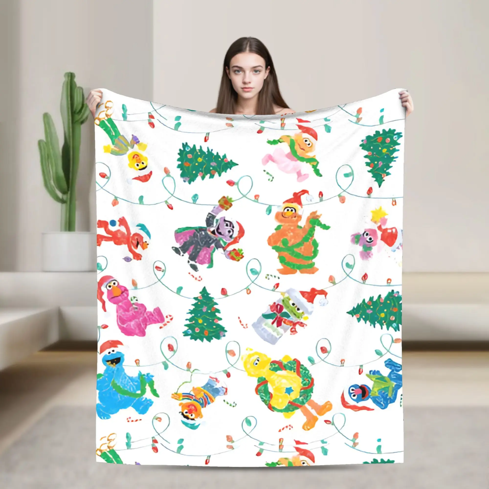 Christmas Trees Pattern Blanket Quality Super Warm S-Sesames Streets Bedding Throws Autumn Decorative Couch Bed Print Bedspread