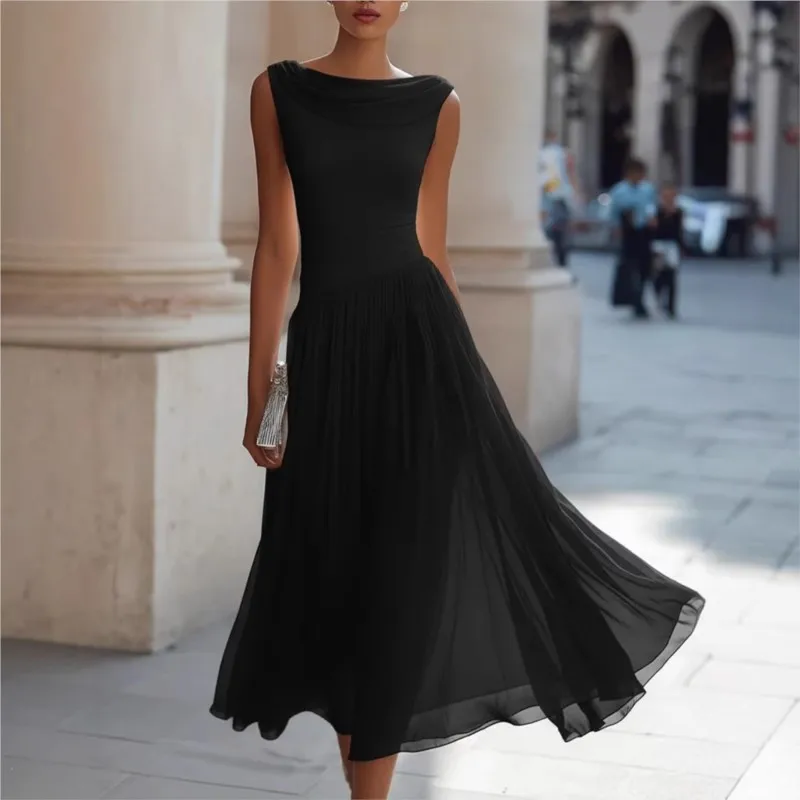 

Sexy Slim Bridal Gown Dress Solid Color Sleeveless Heaps collar Big Hem Long Dress Lady Elegant Pleated Evening Party Dresses