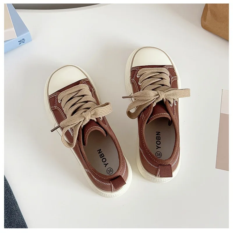 Women's Casual Canvas Shoes Flat Solid Colour Student Sneakers_voghion.com