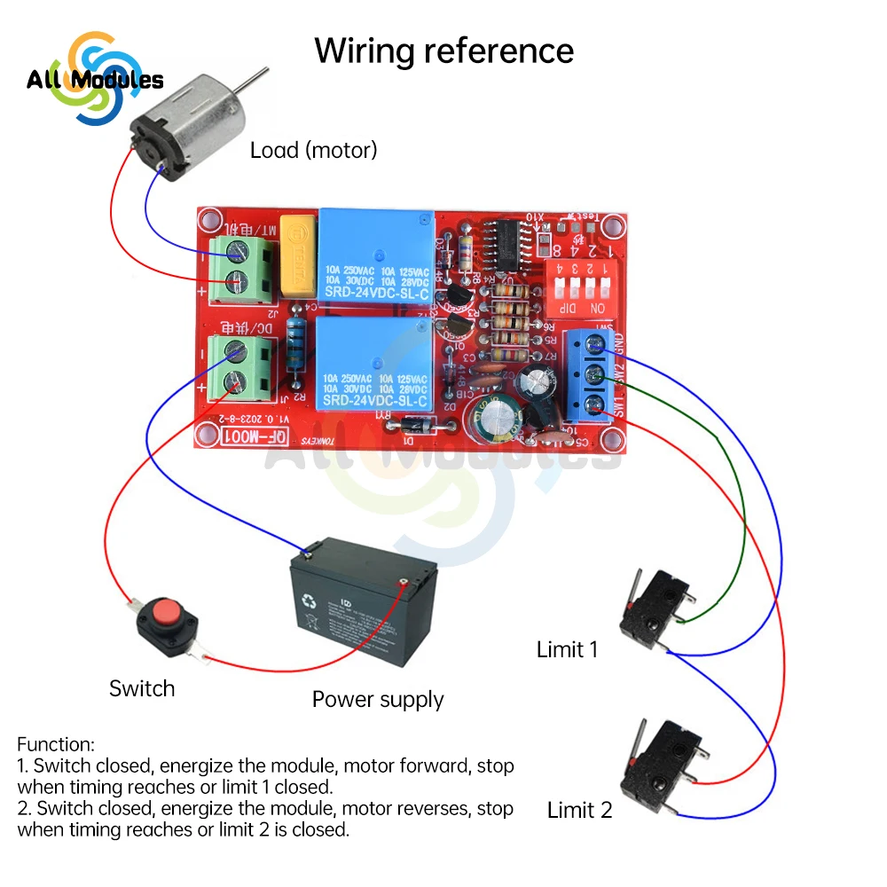 Módulo de relé dianteira e reversa do motor DC, comutação, 5V, 12V, 24V, 10A