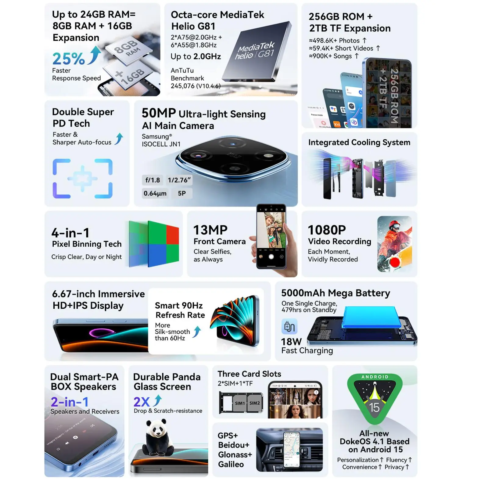 Blackview COLOR 6 الهاتف الذكي شاشة 6.67 بوصة MTK G81 بطارية 5000 مللي أمبير في الساعة 8 جيجابايت رام 128 جيجابايت / 256 جيجابايت هاتف محمول 50 ميجابكسل كاميرا 4G أندرويد 15