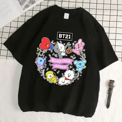 Anime Cartoon Bt21 Peripheral Short-Sleeved Summer Ins Pure Cotton Women's T-Shirt Couple Wear Fashion Tops Gifts for Friends