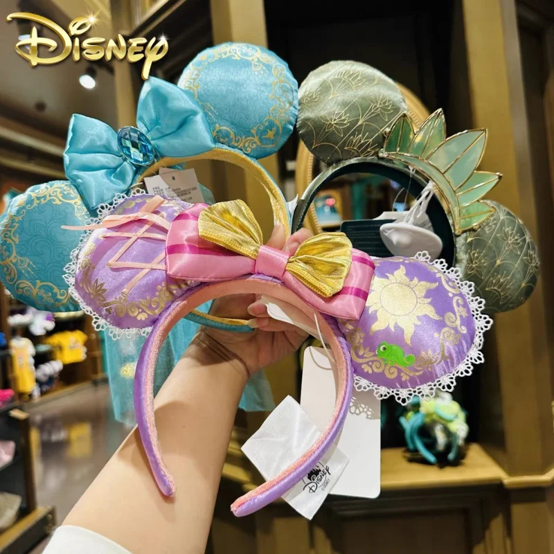 New Original Disney Princess Tiana Jasmine Rapunzel Cinderella Ear Headband For Adults Shanghai Disneyland Park Hair Hoop Girl