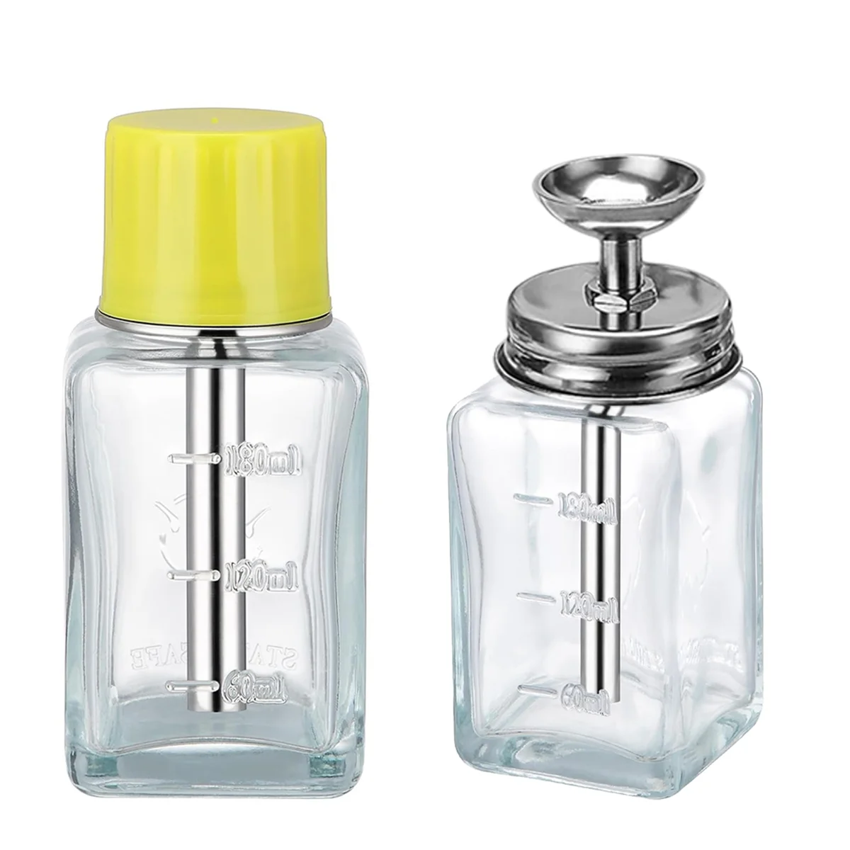 2PCS 6Oz / 180ml Clear Acetone Dispenser with Cap, Glass Pump Alcohol Dispenser Alcohol Bottle