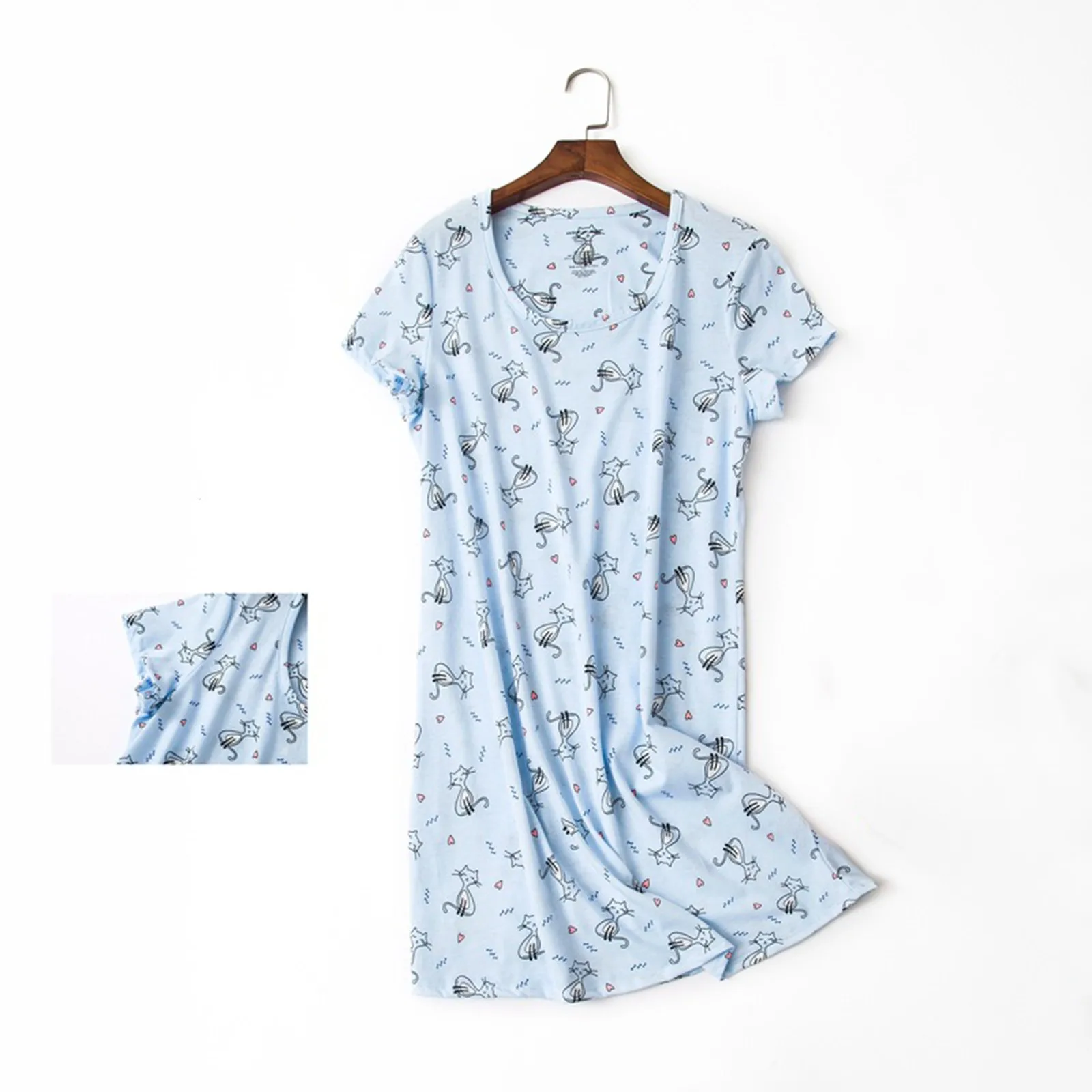 

Summer Printing Mid-length Nightdress Women's Cute Cartoon Cotton Home Clothes Sweet Short-sleeved Round Neck Nightgown Femme