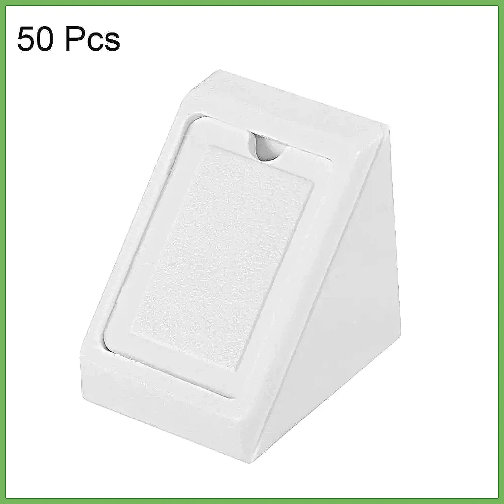 50Pcs 20x20x17.5mm Plastic Corner Brace 90 Degree 2 Holes Angle Bracket with Cover Cap for Shelf Cabinet Door - Black White