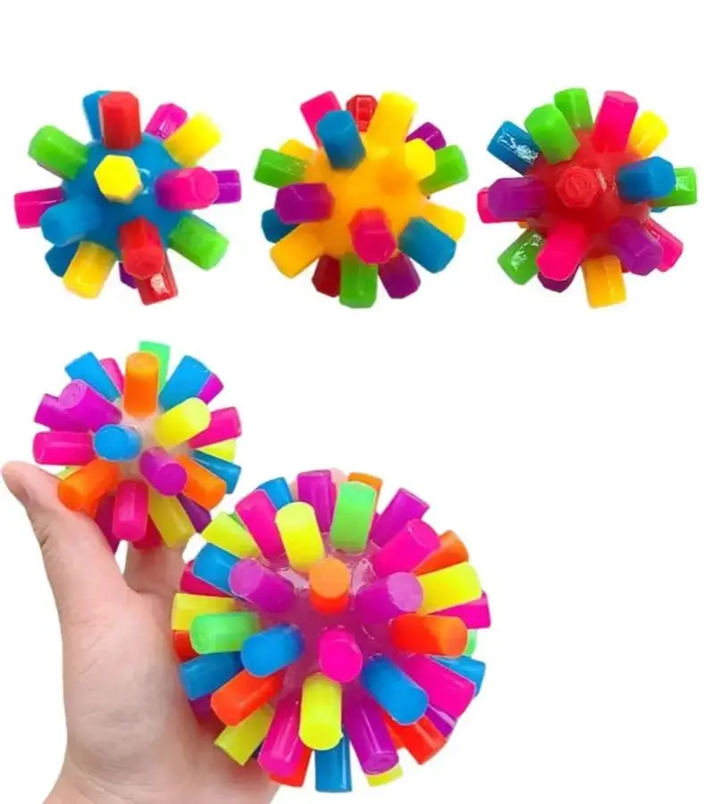 

3Pcs Color Column Ball Sensory Ability Training Puzzle Elastic Rainbow Ball Fun Stress Relief Outdoor Toy Birthday Gift