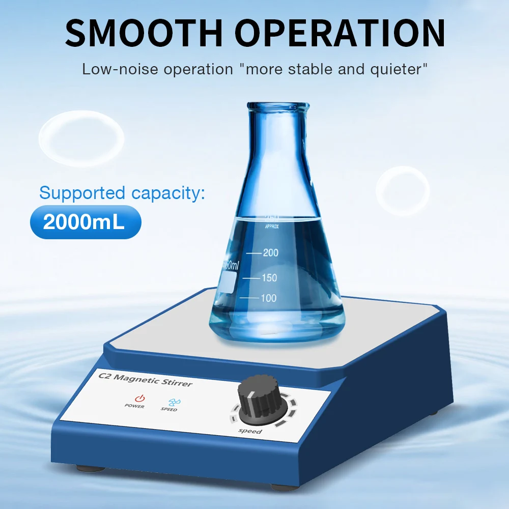 2025 2L Capacity Magnetic Stirrer With Stainless Steel Panel 500/min Magnetic Stirrer Magnetic Mixer with Stir Bar US/EU Plug