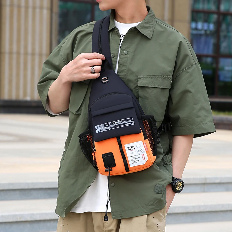 New fashionable men's contrasting single shoulder bag,multifunctional outdoor crossbody bag, large capacity waterproof chest bag