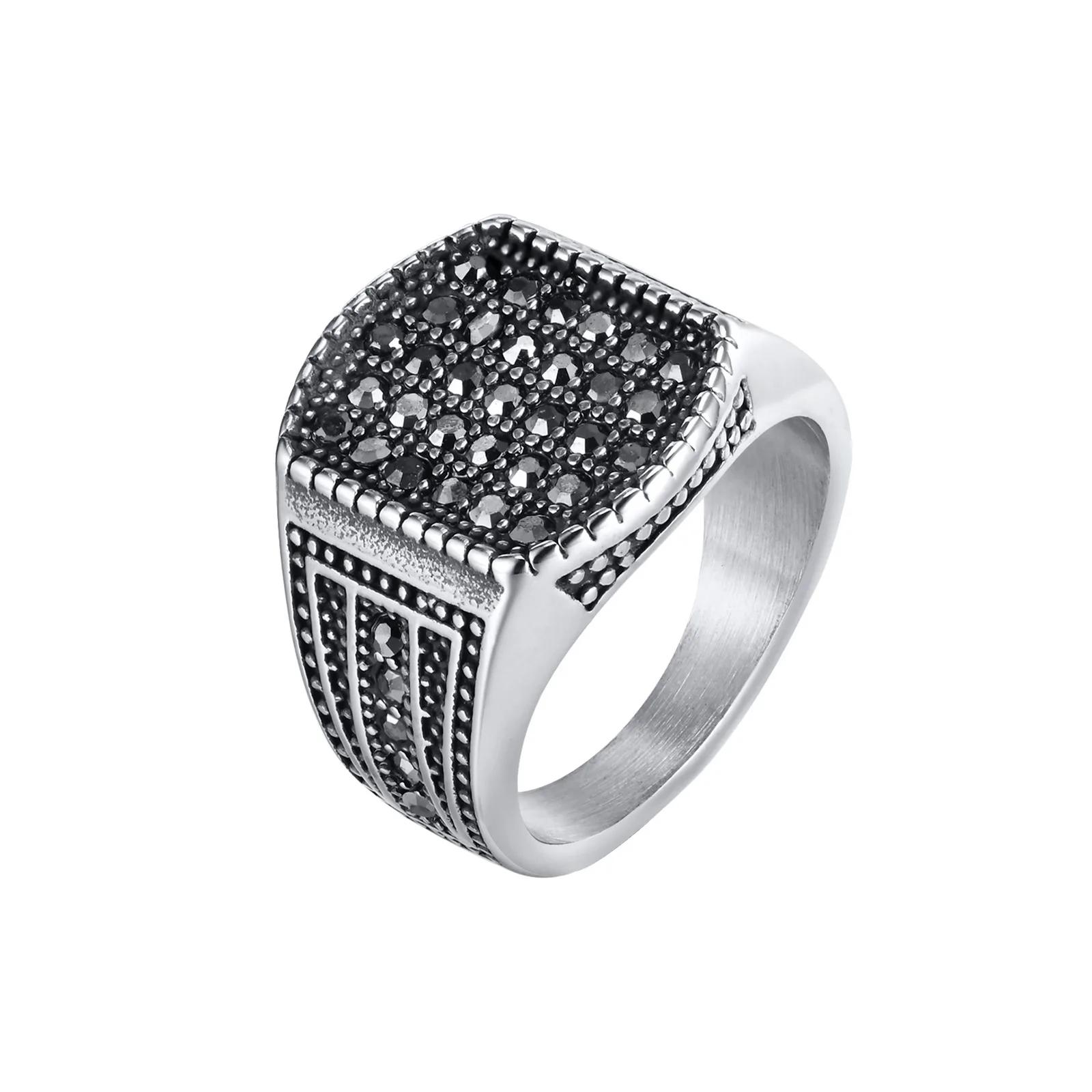 Stainless Steel Black Zircon Ring for Men Signet Ring Wedding /Eengagement Jewelry