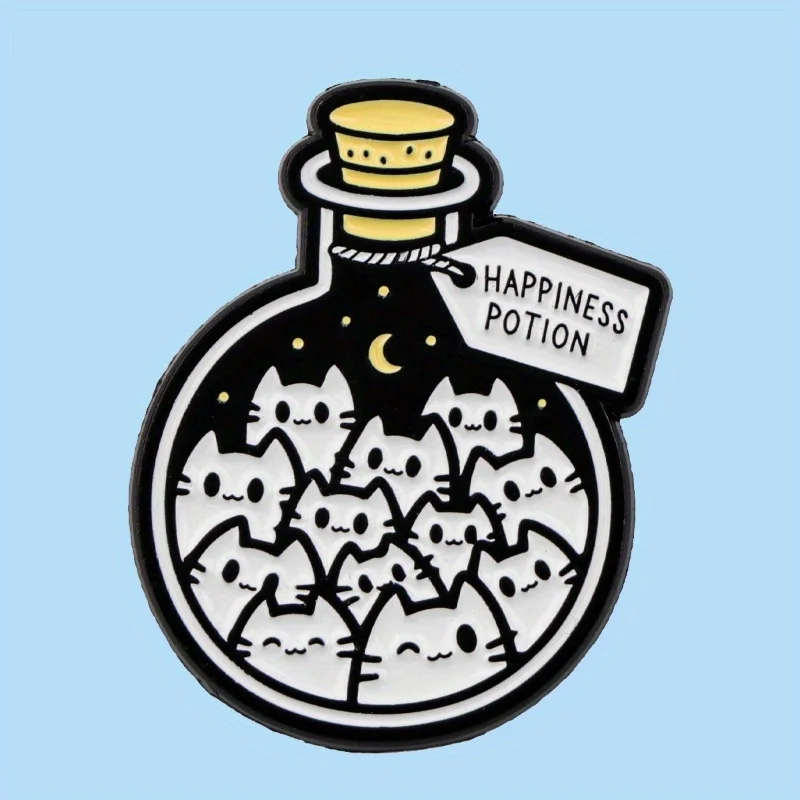 2pcs Cartoon Black Cat Happiness Potion Enamel Pin, Zinc Alloy Brooch for Backpacks,Decorative Lapel Pin for Jewelry Accessories
