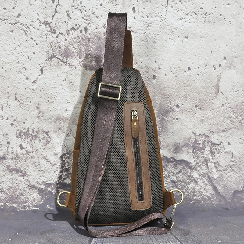 2023 Trend Thick Crazy Horse Leather Retro Sling Chest Bag 8