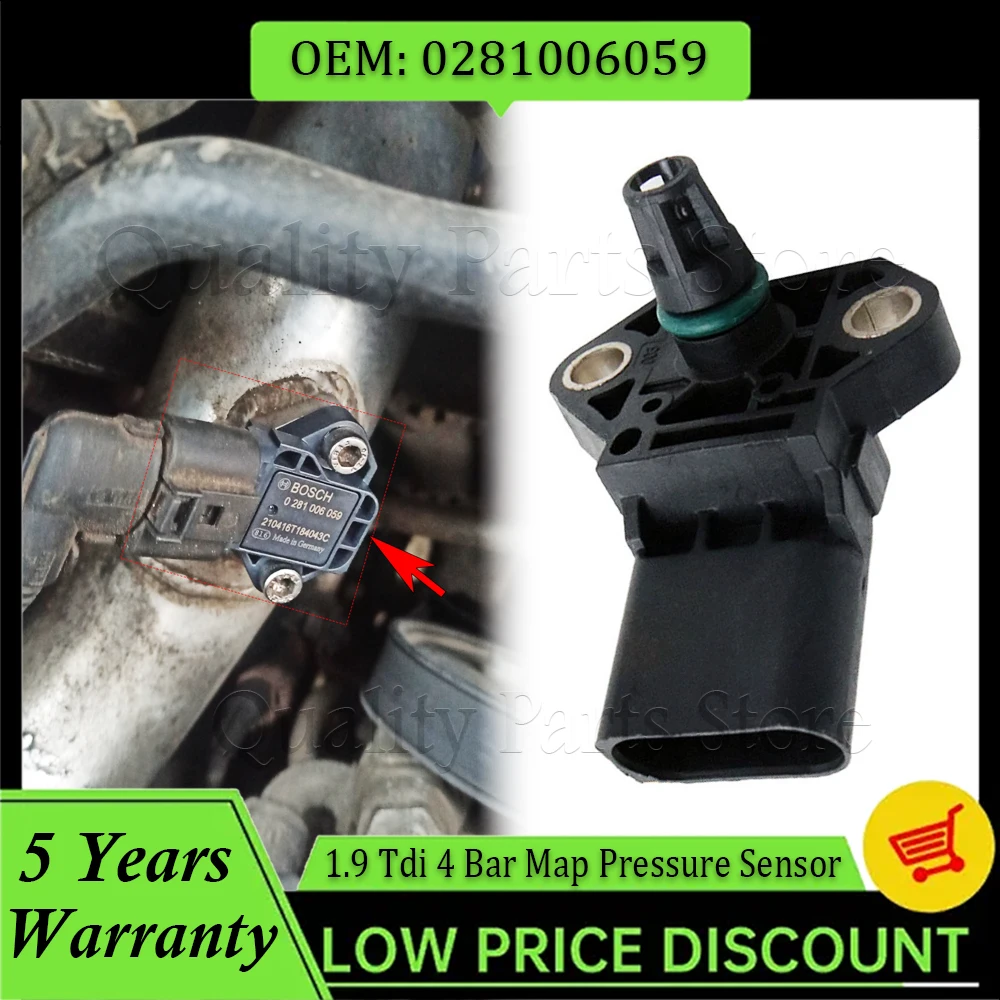 

Новый датчик давления карты 1 шт. 1.9 Tdi 4 бар, автомобильные аксессуары для VW AUDI SKODA SEAT 0281006059 03K906051 0281006060
