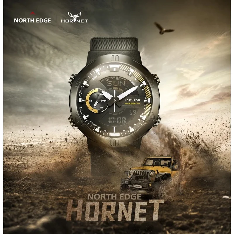 NORTH EDGE New Men's Digital Watch World Time Clock Countdown Speed Stopwatch Male's Army Smartwatches Swimming Waterproof