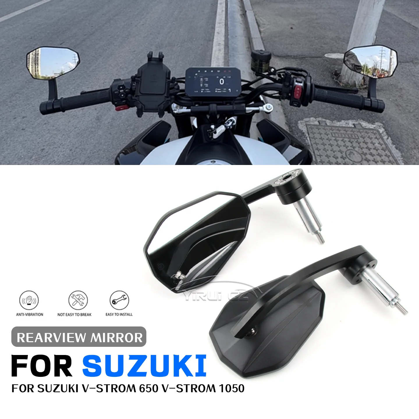 Espelho universal para guidão de motocicleta, visão ampla para suzuki v-tomada 650 v-tomada 1050 650 v-tomada 1050