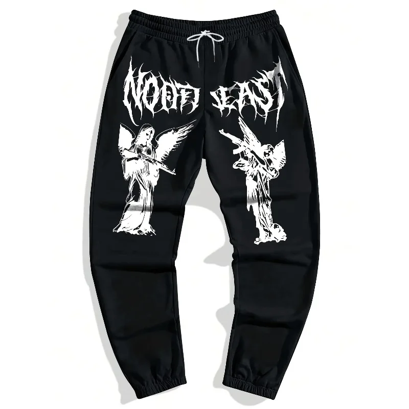 شمال شرق الملاك المطبوعة Sweatpants القوطية الشارع موضة الشرير الهيب هوب ركض المعادن الثقيلة حجم كبير سراويل تقليدية فضفاضة #2