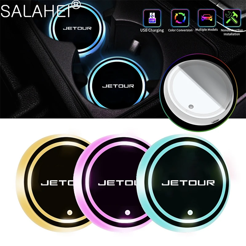 

2PCS Fashion LED Car Luminous Water Cup Coaster Color Anti-Slip Mat Lamp For Chery Jetour X70 X70SM X95 X90 DASHING i-DM T2 T3