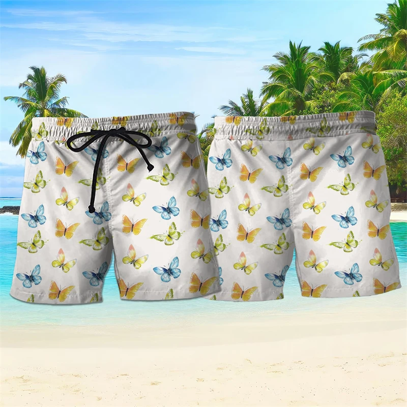 Colorful Butterfly Graphic Beach Shorts For Men Fashion Summer Holiday 3D Printed Kids Swim Trunks Casual Oversized Short Pants