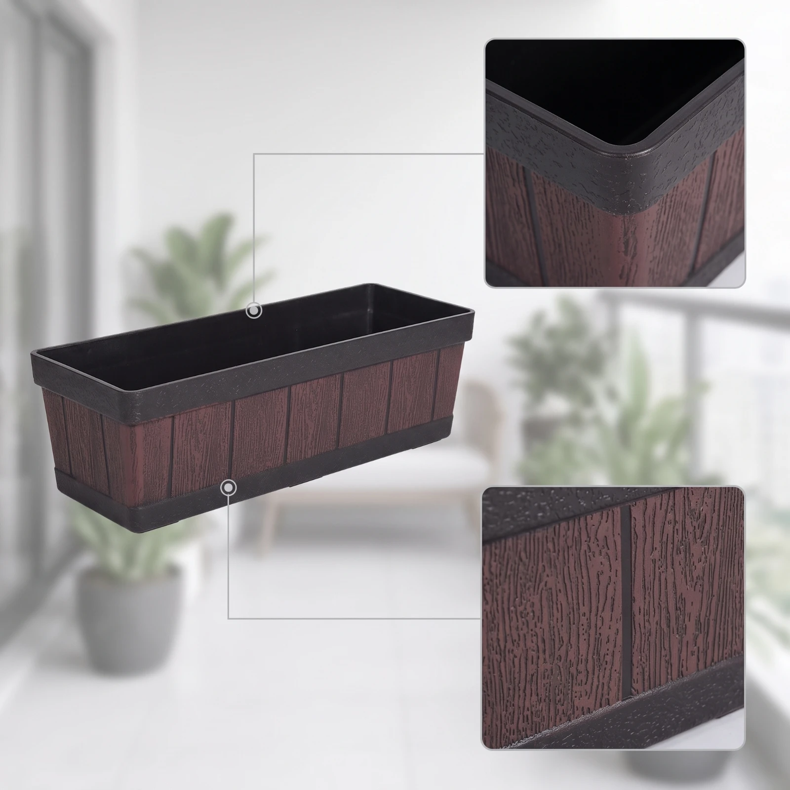 

Planter with Faux Wood Grain Narrow Rectangular Planter Flower Box Rustic Farmhouse for Gardeners, Windowsill, Balcony