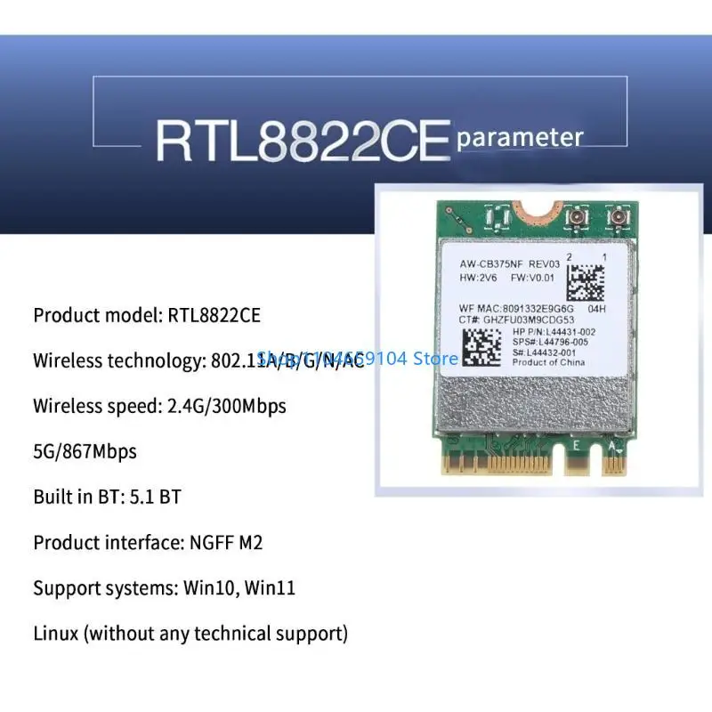 New RTL8822CE Gigabit- Dual-band MINI PCIE Wireless Card Bluetooth-compatible5.1 802.11AC 1200Mbps WIFI Card