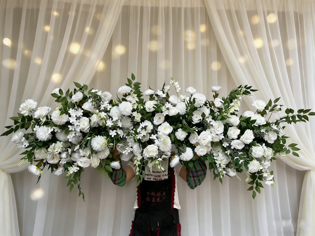 White Rose Green Plants Luxury Wedding Backdrop Decoration Artificial Flower Row Floral Arrangement Arch Props Decor Event Deco