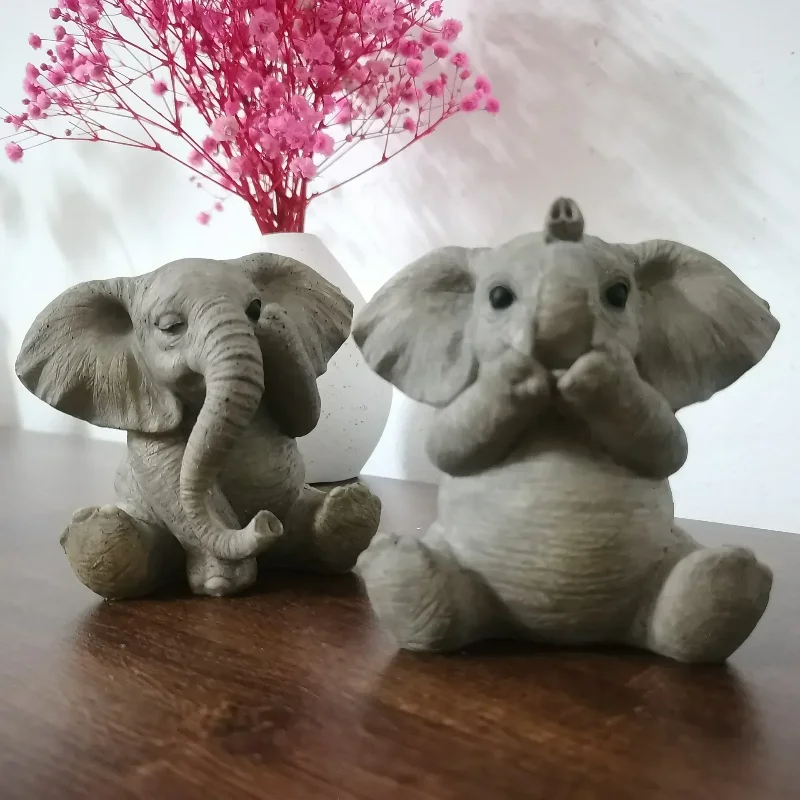 Figurines Lucky Feng Shui en Forme d'Éléphant Gris, Accessoire Créatif en Résine, 3 Types
