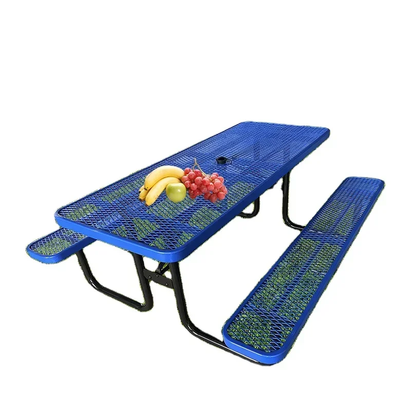 Outdoor Public Thermoplastic Coated Steel Square round Picnic Table Bench Dining Room Metal Desks and Chairs outside School