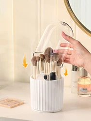 360 Rotating Clear Makeup Brush Organizer Transparent Desktop Cosmetics Storage Box Bathroom Storage Bucket Student Pen Holder