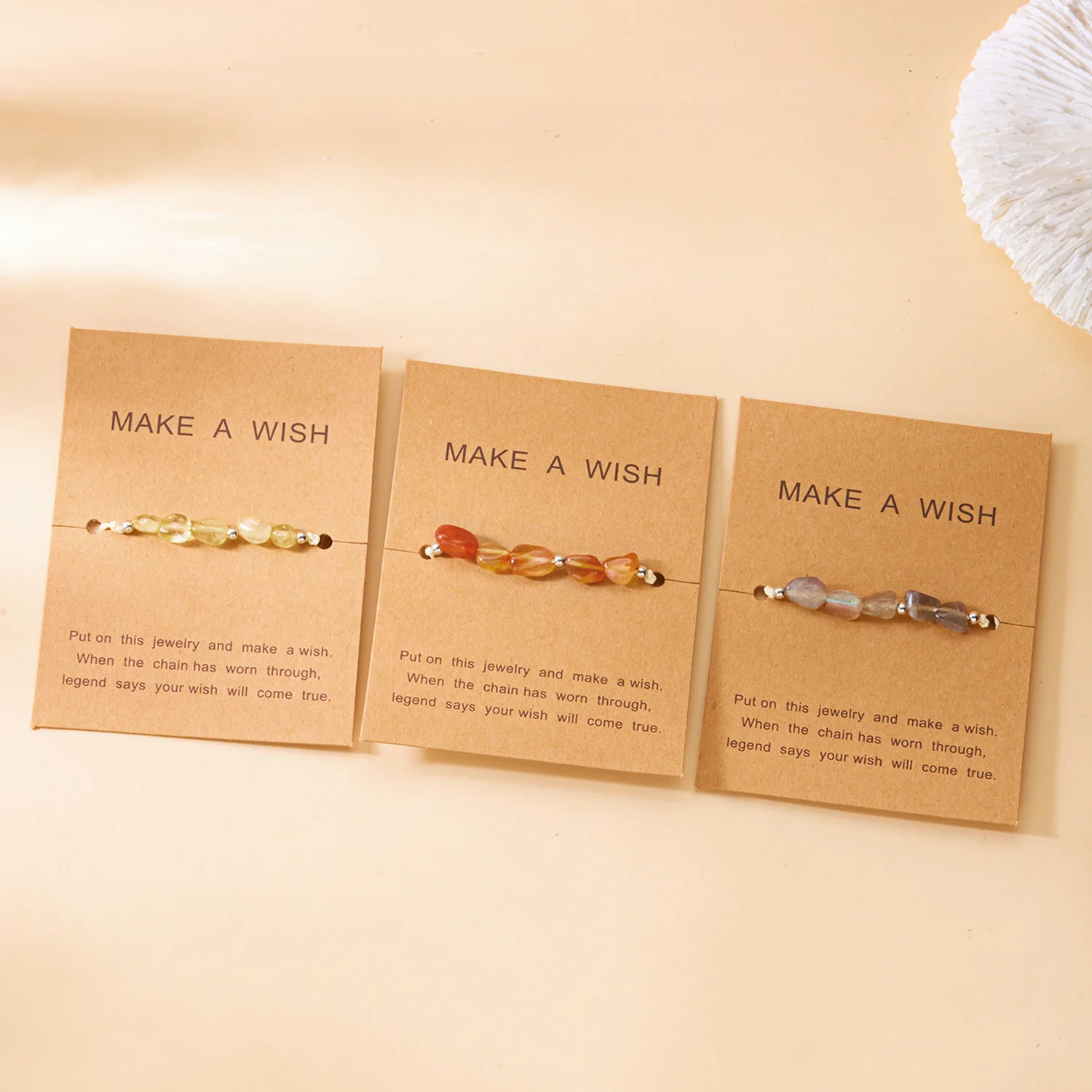 

Handmade Natural Stone Rope Braided Bracelet for Women Trendy Handwoven Lace-up Rope Chain Wish Card Jewelry Birthday Party Gift