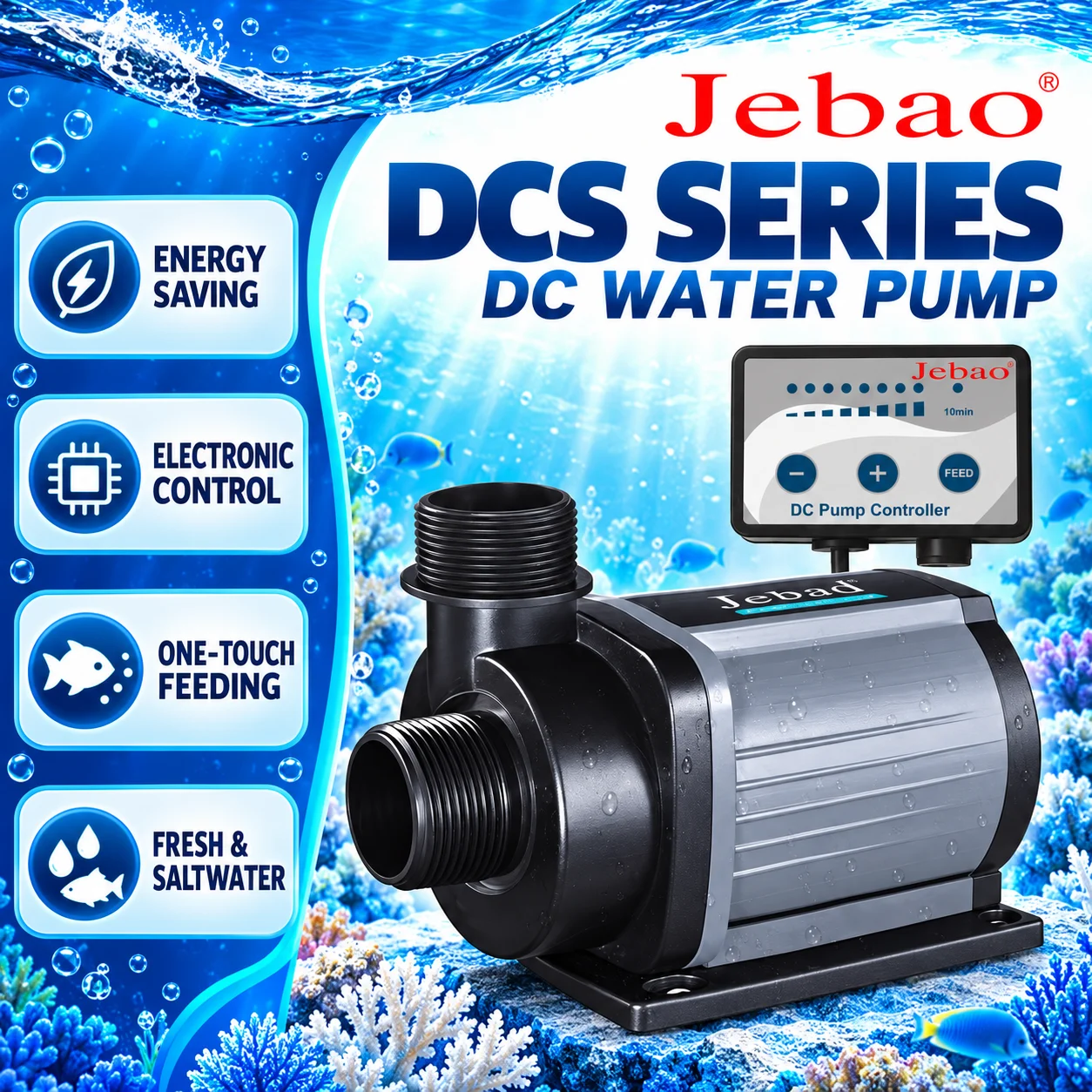 Jebao Jecod DCS 1200/2000/3000/4000 Aquarium-Wasserpumpe, Durchfluss, verstellbar, tauchfähig, steuerbar, Marine-Korallenriff-Aquarium