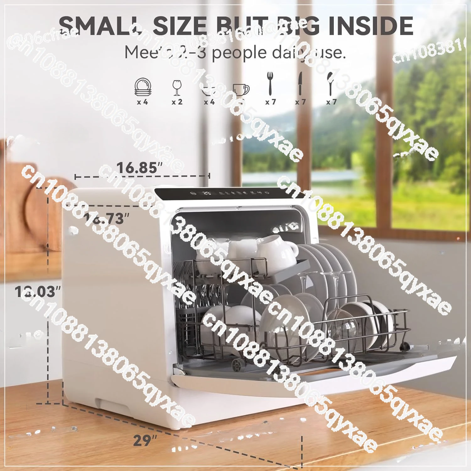 Portable Countertop Dishwasher, 5 Washing Programs Mini Dishwasher with 5L Built-in Water Tank & Inlet Hose, For apartments