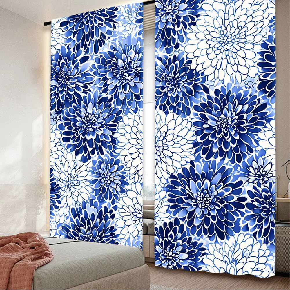 2Pcs Floral Curtain Modern Floral Ornate Petals Flourish Traditional Springtime Garden Leaves Suitable For Living Room Bedroom