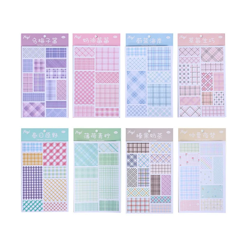 4sheets Check Washi Paper Stickers Pack Plaid Decorative Stickers For Collage Scrapbooking DIY Material Craft Diary Journal