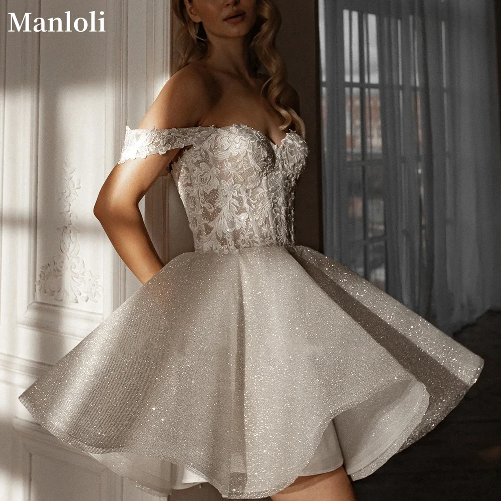 

Sexy Mini Short Wedding Dress Lace Decal Sweetheart Garden Wedding Dress A-line Off Shoulder Bridal Ball Dress Customization